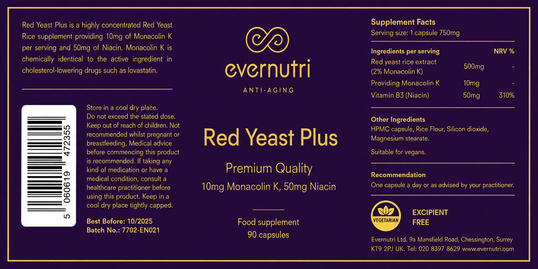 Red Yeast Plus (10mg Monacolin K 50mg Niacin)